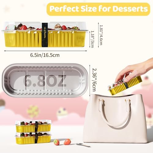 100 Pack Mini Loaf Pans with Lids and Spoons, 6.8oz Mini Cake Pans for Baking, Disposable Rectangle Aluminum Foil Small Loaf Baking Pans Cake Tins, Individual Small Cake Containers with Sticker, Gold