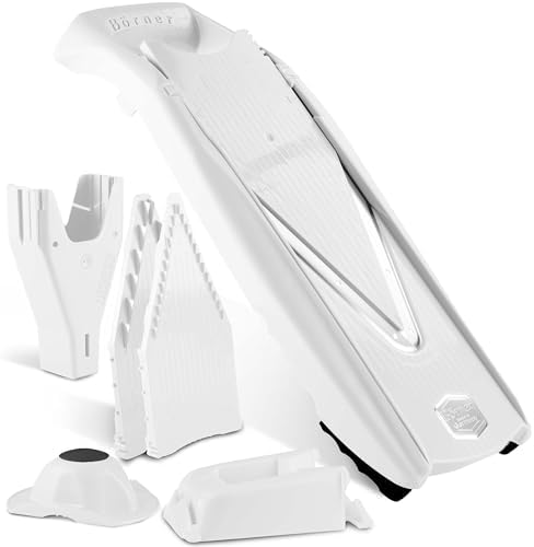 Börner Mandoline Slicer V5 (Professional Set) • Adjustable Vegetable Slicer (7-piece) • 10 Cutting Styles • Kitchen Slicer incl. Docking Station • Stainless Steel V-Blade • Color: White