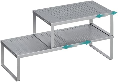 SONGMICS Spice Rack, Expandable Kitchen Countertop Shelf, Steel, Set of 2
