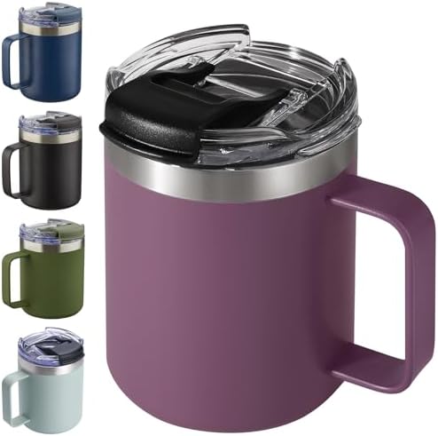 12oz Insulated Travel Coffee Mug with Handle, Plum