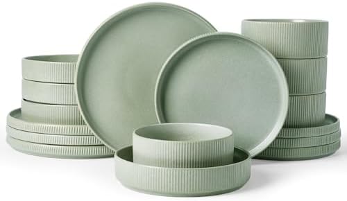 Famiware Star Stoneware Dinnerware Sets with Pasta Bowls, 16pc Dishes for 4