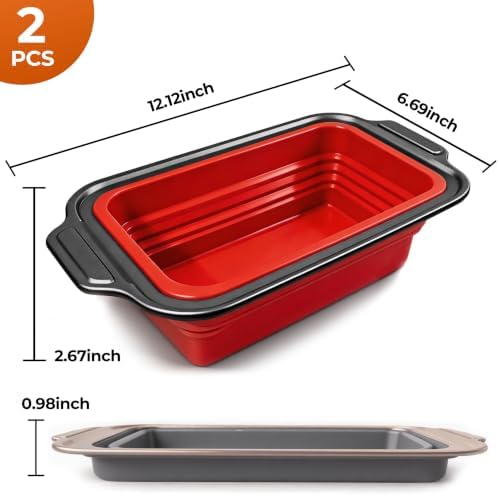 2-Pack Collapsible Silicone Loaf Pans & Oven Mitts, Bread Pan