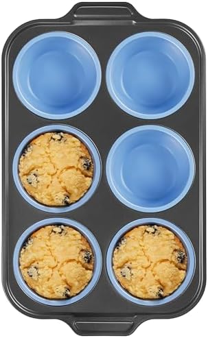 BRONYPRO Jumbo Silicone Muffin Pan with Metal Frame, 3.5" Large Muffin Tins, Non-Toxic Food Grade Silicone, Non-Stick for Egg Bites & Big Cupcakes, Oven Safe, Blue