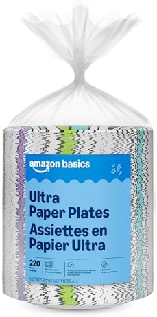 Amazon Basics Ultra Paper Plates, 8.62 Inch, Disposable, 880 Count (4 Pack of 220), Packaging May Vary