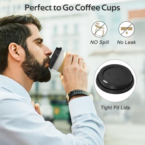 Dealusy 100 Pack 16 oz Disposable Coffee Cups with Sip Lids and Sleeves