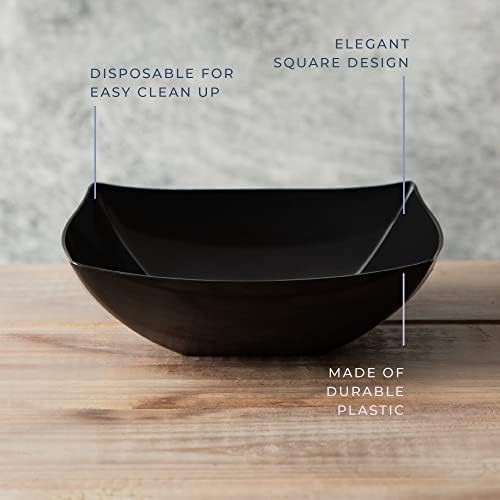 PLASTICPRO Disposable Square Serving Bowls, Party Snack or Salad Bowl, Plastic Black Pack of 4, 64 OUNCE, Black