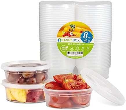TashiBox [8oz-40 Sets Plastic Containers with Airtight Lids, Food Storage Containers, Deli, Slime, Soup, Meal Prep Containers | BPA Free | Stackable | Leakproof | Microwave/Dishwasher/Freezer Safe
