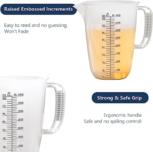 WhiteRhino 1 Gallon 134oz Measure Pitcher,US Conversion Chart, Extra Large Plastic Measuring Cup-Strong Food Grade, Graduated Mixing Pitcher for Lawn, Pool Chemicals,Home Hobbies,Motor Oil and Fluids