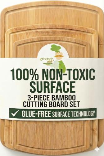 SAFEST Extra Large Bamboo Cutting Board Set of 3 with Glue-Free Surface Technology - Extra Spacious Wood Cutting Boards for Kitchen and XL Chopping Board Set - Replacements for Life