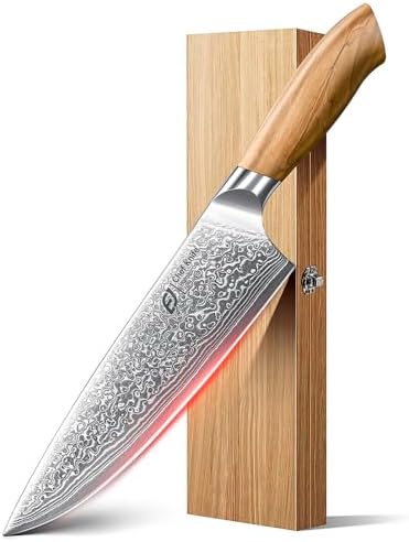 Emojoy 8-Inch Damascus Chef Knife, 67-Layer Japan Steel, Olive Wood Handle