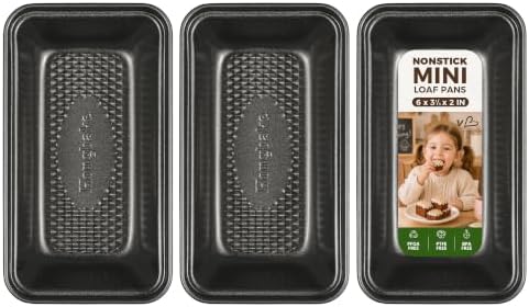 HONGBAKE 3 Pack Nonstick Mini Loaf Pans, 6 x 3.3 x 2 Inch Small Bread Pans for Homemade Bread, Tiny Banana Baking Tins with Diamond Texture, Non-toxic Mini Meatloaf Pans Set, Dark Gray