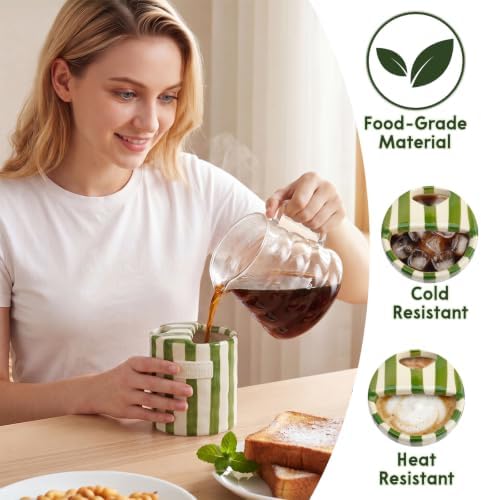 10oz Ceramic Coffee Mug with Sip Hole, Striped Espresso Cups for Hot & Cold Drinks and Microwave & Dishwasher & Freezer Safe, Ideal for Home Desk Kitchen Office Dorm Cafe Travel Daily - Green