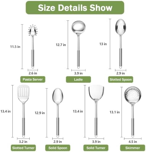 P&P CHEF Stainless Steel Cooking Utensils Set, 7 Pieces Kitchen Utensils