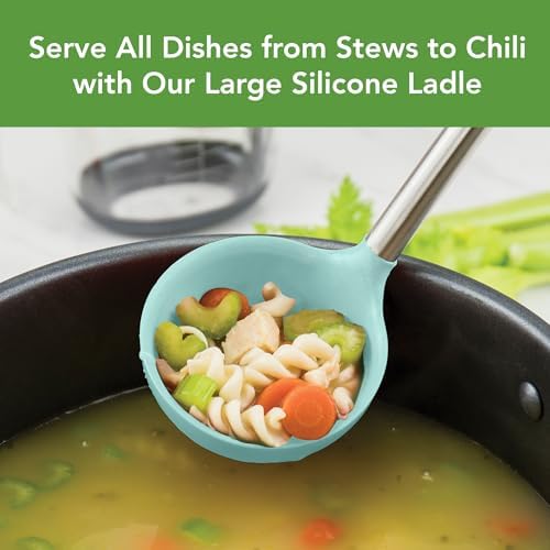 Tovolo Silicone Ladle With Stainless Steel Handle Deep Soup Ladle for Cooking Canning Serving Soup Punch Stew Sauce, Large Kitchen Utensil Spoon Dishwasher Safe BPA Free Silicone Aqua Seafoam Green