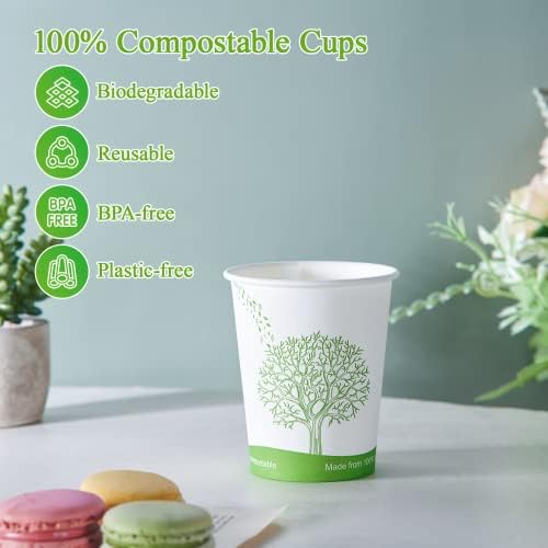 ECOLipak 300 Count 8 oz Compostable Paper Cups, Disposable Paper Coffee Cup