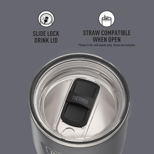 THERMOS ICON SERIES Stainless Steel Cold Tumbler with Slide Lock, 24 Ounce, Granite (Pack of 4)