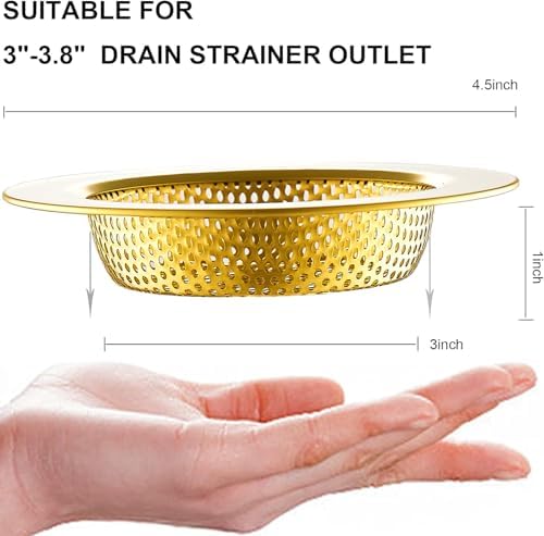 LASSHSWA Kitchen Sink Strainer Stainless Steel, Kitchen Sink Drain Strainer, Gold Sink Strainers for Kitchen Sinks with Large Wide Rim 4.5" Diameter (2 PCS)