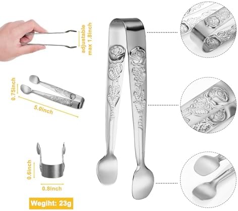 HINMAY 6PCS Mini Serving Tongs 5-Inch Small Sugar Tongs (Silver)