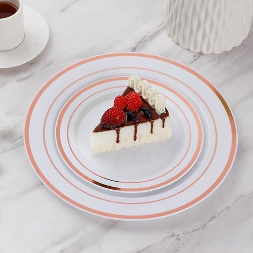 Goodluck 200PCS Rose Gold Plastic Plates, Heavy Duty Disposable Plates