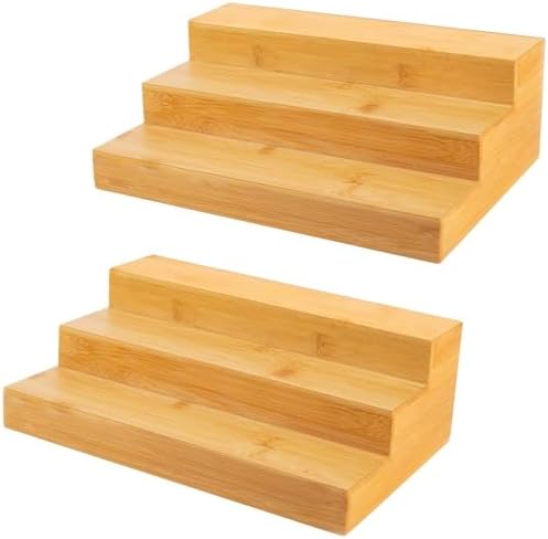 2 Pack Bamboo Spice Rack Organizer for Kitchen Counter, 3 Tier Spice Shelf