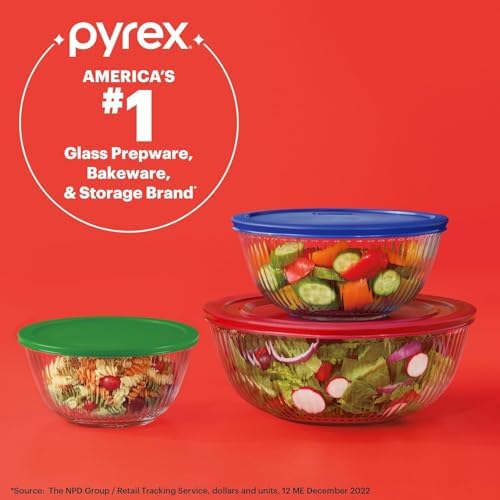 Pyrex Sculpted (3-Pack) Glass Mixing Bowls Set With Plastic Lids