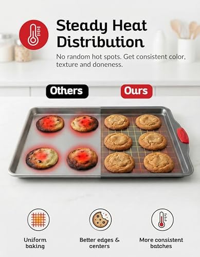 Boxiki Kitchen Nonstick Baking Sheet Pan Heavy-Gauge Carbon Steel, Warp, Dent, and Rust-Resistant Gourmet Rimmed Half Cookie Sheet Tray, Non-Toxic for Exceptional Baking Performance - 15x10 Inch