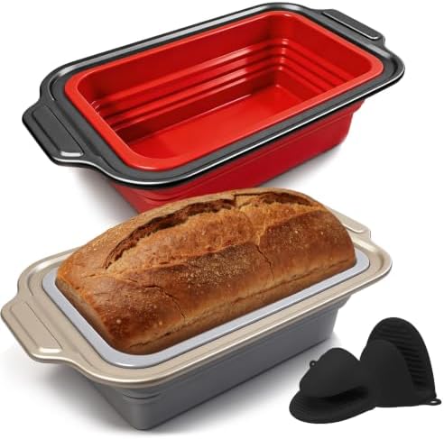 2-Pack Collapsible Silicone Loaf Pans & Oven Mitts, Bread Pan