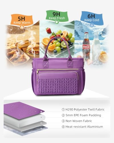HSHRISH Lunch Bag Women Large Insulated Purple Tote Lunch Box for Work