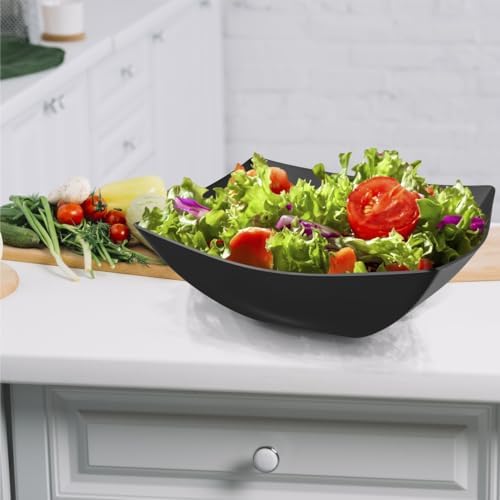 R-kay 6 Pack Square Plastic Black Serving Bowls - Black Plastic bowls 64 Oz - Salad Bowls Large Serving - Premium Heavy Duty For Weddings Catering And Birthday parties