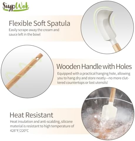 Silicone Spatula Set, Food Grade Rubber Spatula-5 Piece Nonstick Rubber Spatulas, Spoonula, Jar Scraper for Cooking, Baking, Mixing, Frosting - Heat Resistant Up to 600°F (5 Pcs Off-White)