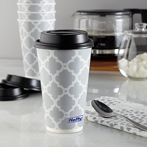 Hefty Disposable Hot Cups with Lids, Insulated Paper Coffee Cups for Tea, Cocoa and Hot Beverages, Leak Resistant Single Use Drink Cups, 16 Ounce, 20 Count