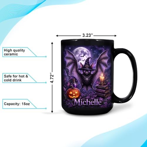 Hyturtle Personalized Halloween Bat Mug, Custom Name Gift for Women