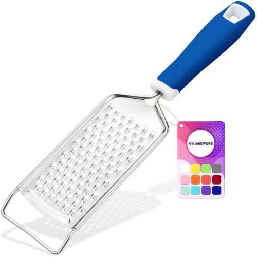 Rainspire Professional Cheese Graters for Kitchen Stainless Steel Handheld, Metal Lemon Zester Grater With Handle For Cheese, Chocolate, Spices, Kitchen Gadgets And Tools, Soft Grip Handle, Dark Blue