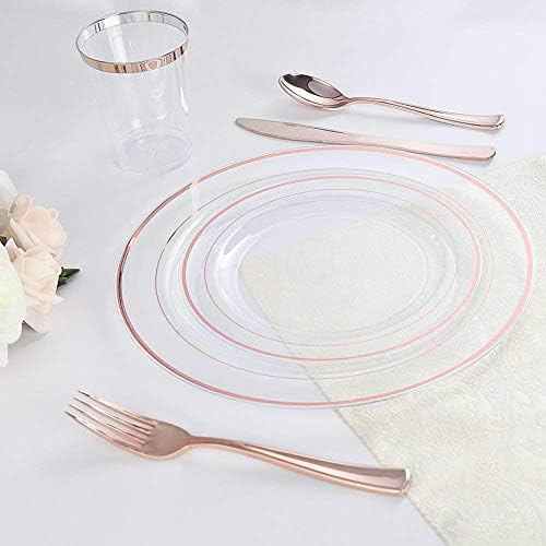 I00000 60 Pcs Rose Gold Plastic Plates, Premium Disposable Party Plates