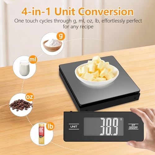 Wireless Detachable Display Digital Food Scale, 11lb/5kg, Solid Black 1g Precise Weighing, Tare & Backlit LCD, 304 Stainless Steel Surface, Ideal for Coffee Brewing, Baking & Daily Meal prep