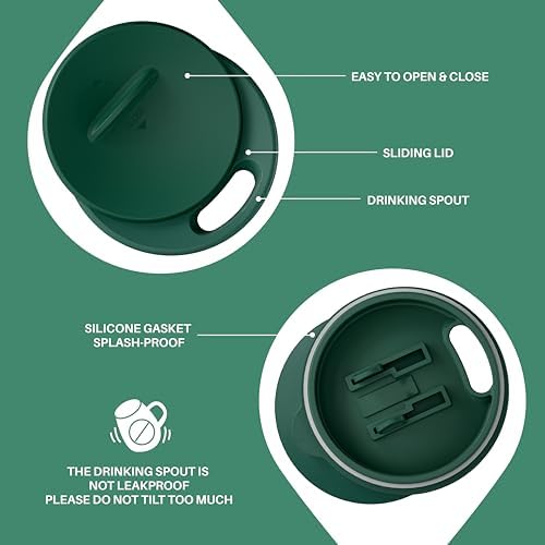 Ideus 16 oz Insulated Coffee Mug with Lid and Handle (Leopard Green)
