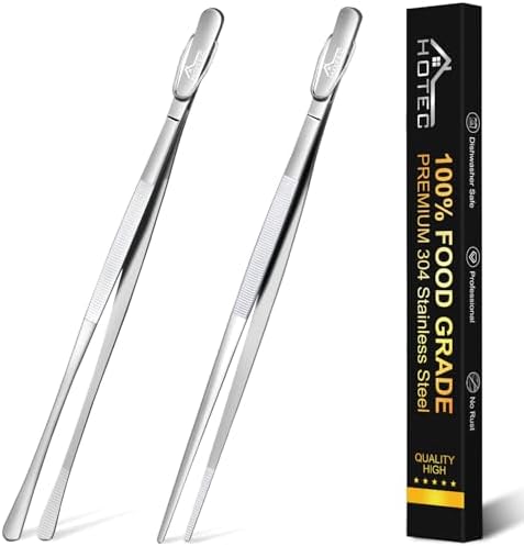 HOTEC Kitchen Tweezers Stainless Steel Cooking Tweezers 2 Pcs-12"