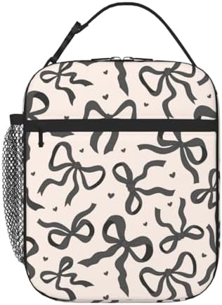 Black Bow Tie Insulated Lunch Box for Kids, Small Cooler Lunch Bag lunchbox for School, Toddler Lunch Box for Girls, Waterproof Durable Portable Lunch Tote Bag Food Container for Travel Picnic Work