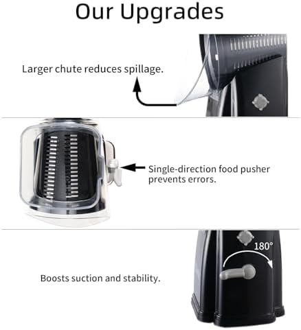 Upgrade Rotary Cheese Grater Shredder with Handle, Strong Suction Base, Multi-purpose Rotary Grater Slicer with 5 Interchangeable Blades for Ice, Vegetables, Fruit, Nuts with Blade Storage Box