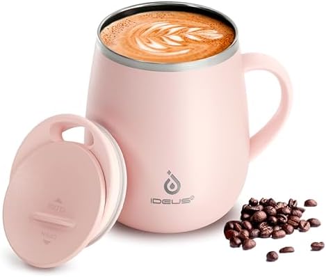 Ideus 16 oz Insulated Coffee Mug with Lid and Handle (Sakura Pink 2.0)