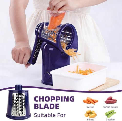 Rotary Cheese Grater with Handle, 5 Replaceable Blades(Purple)