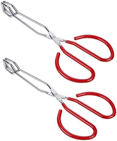 MSY BIGSUNNY 10 Inch Stainless Steel Scissor Tongs, Heavy Duty Cooking Tongs with Soft Handles, Multi-function Serving Tongs for Barbecue, Salad, Buffet, Fry (Set of 2, Red)