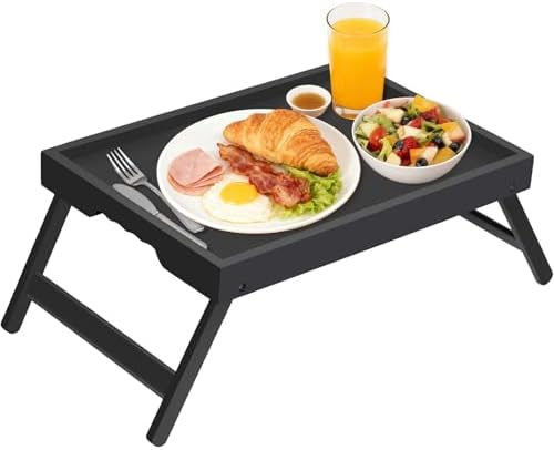 Artmeer FSC 100% Bamboo Bed Tray with Folding Legs, Large, Black