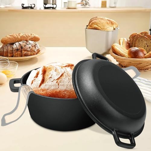 5 Qt Cast Iron Dutch Oven for Bread Baking, 2-in-1 Dutch Pot