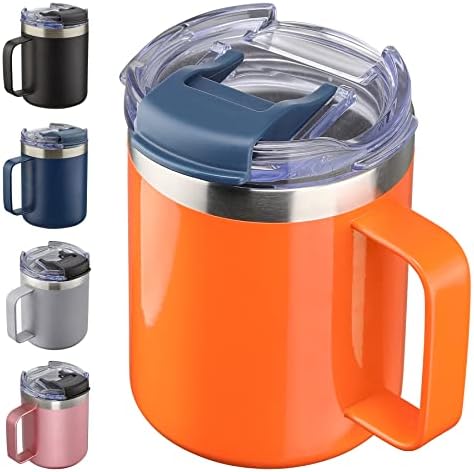 12oz Insulated Travel Coffee Mug with Handle, Orange