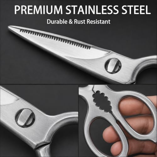 Heavy Duty Kitchen Shears, Detachable Stainless Steel Cooking Scissors for Food Prep, Meat, Poultry, Vegetable, Herb, All-Purpose Utility Scissors with Nutcracker, Bottle Opener & Blade Guard
