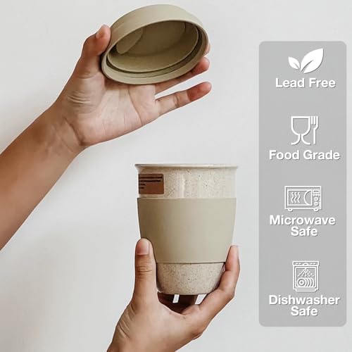 2 Pack Ceramic Travel Mugs with Silicone Lids, 15 oz Portable Coffee Mug Travel Unique To Go Mug, Reusable Coffee Cups with Non-Slip Sleeve, Cappuccino,Tea,Latte,Iced Coffee Cups, Dishwasher Safe