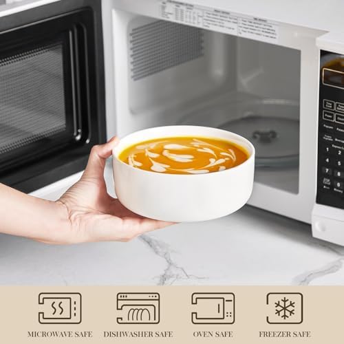 MALACASA 24 OZ Cereal Bowls, Porcelain Soup Oatmeal Bowls Set of 6, Kitchen Ceramic Serving Bowl, Dishwasher Microwave Oven Safe, White, Series LUNA (Pack of 3)