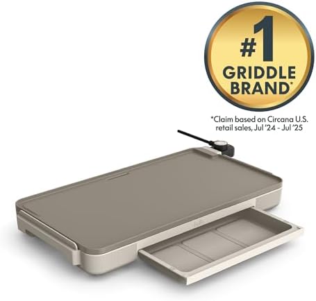 bella 12 x 22 Electric Griddle with Warming Tray, Ceramic Nontoxic, Oatmilk