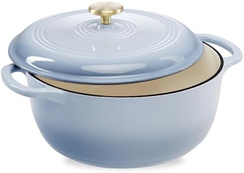 Best Choice Products 7.5 Quart Enamel Cast-Iron Round Dutch Oven, Family Style Heavy-Duty Pre-Seasoned Cookware for Home, Kitchen, Dining Room, Oven Safe w/Lid, Dual Handles - Cornflower Blue
